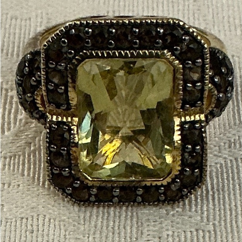 Genuine stones ring faceted Sterling Silver 925 *read gold plate  size 9.5 9.75?